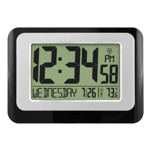 Black Atomic Digital Calendar Desk Alarm Clock with Temperature