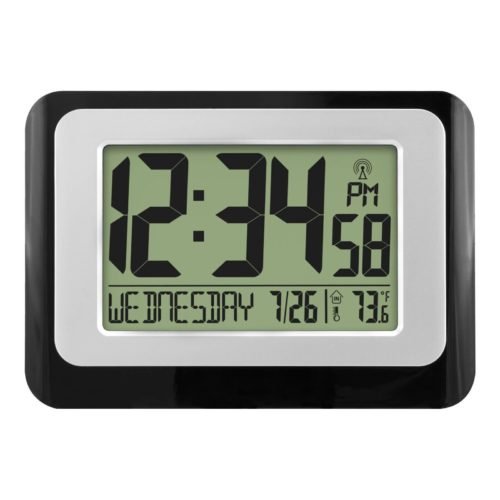 Black Atomic Digital Calendar Desk Alarm Clock with Temperature, W88631