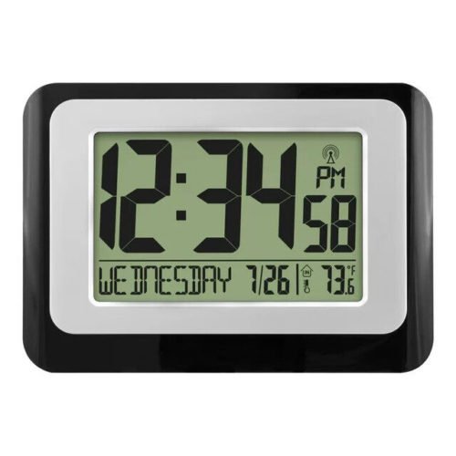 Black Atomic Digital Calendar Desk Alarm Clock with Temperature, W88631
