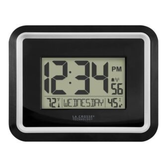 Black Atomic Digital Wall Clock with Indoor Temperature and Humidity