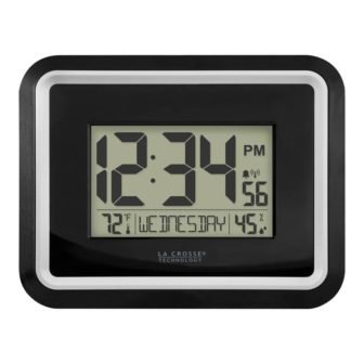Black Atomic Digital Wall Clock with Indoor Temperature and Humidity