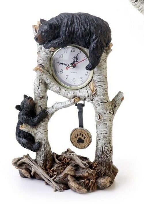 BLACK BEARS Table top Clock Wild Life Collection Wilderness With pendulum 10"