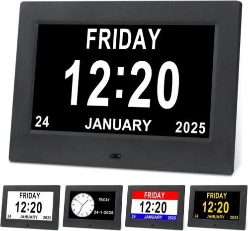 Black Clock with Day and Date for Elderly Dementia Large, 7''black