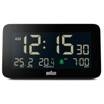 Black Digital Alarm Clock with Date, Month, Temperature, Negative LCD Display and
