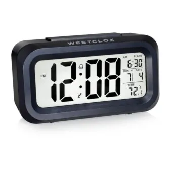 Black Digital Alarm Clock with Day/Date Display and LED Backlight Battery Operated featured image