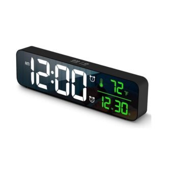 Black Digital Large Display Alarm Clock LED Date Temp Display Electric Clock...