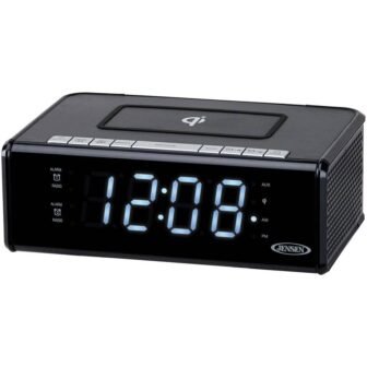 Black Dual Alarm Clock Radio with Qi Charging