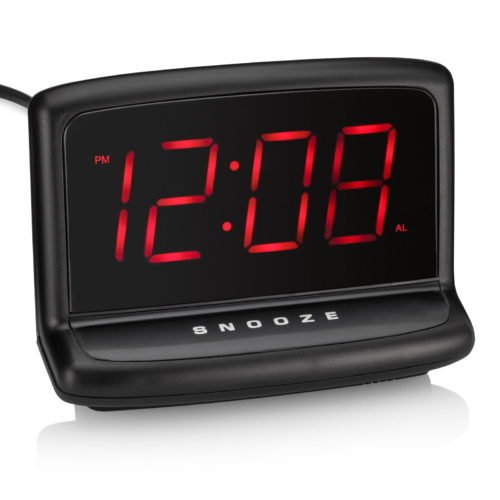 Black Electric Digital Deep Sleep Alarm Clock with Large 1.4” LED Display