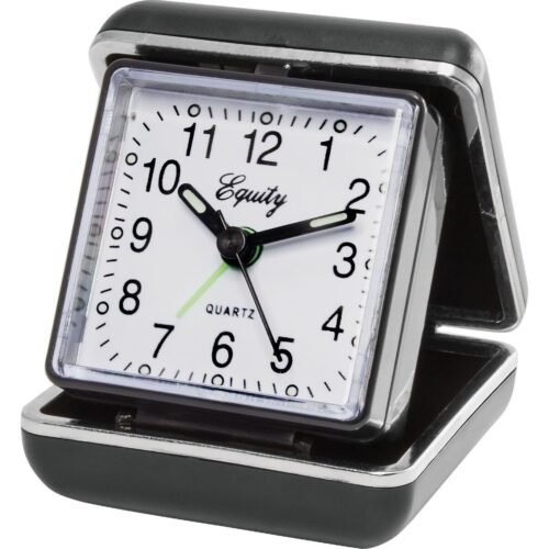 Black Folding Travel Alarm Clock Classic Analog Design with Luminous Hands