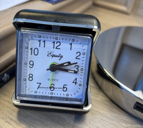 Black Folding Travel Alarm Clock Classic Analog Design with Luminous Hands New