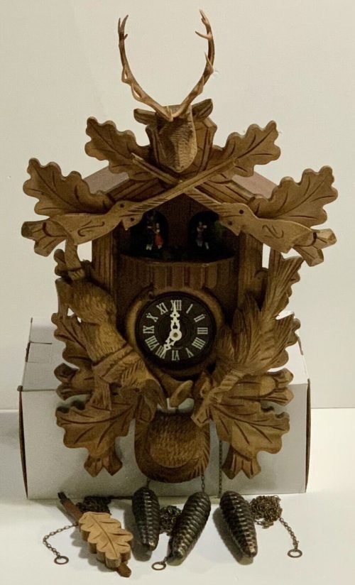 Black Forest Hunter Large H-Carved German Working Cuckoo Clock January 1985