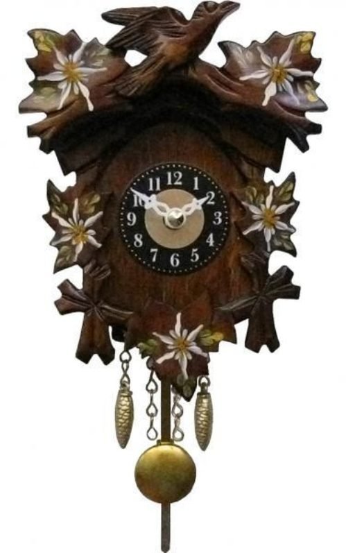 BLACK FOREST Novelty Cuckoo Clock - Carved Bird w/ Edelweiss Flowers