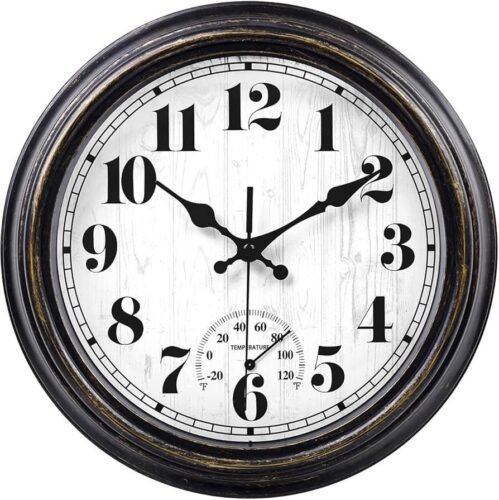 (Bronze ) 45MinST 12 Inch Indoor/Outdoor Retro Round Waterproof Wall Clock