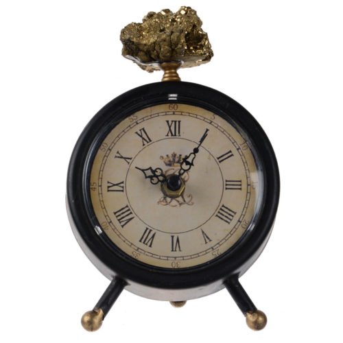 Black & Gold Lavonia Table Clock With Gold Quartz 5X2.5X6.5"