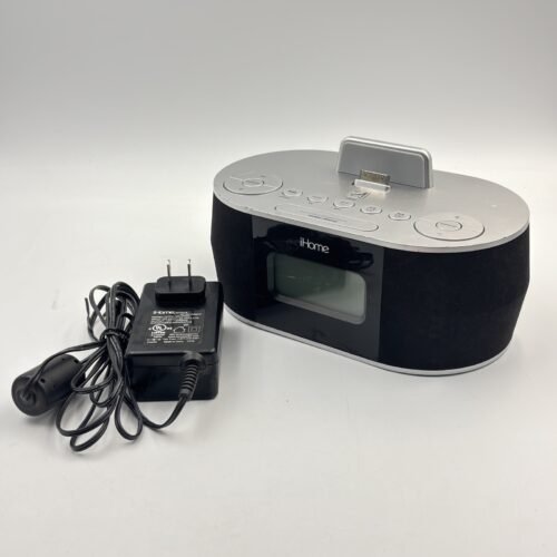 Black iHome iD38 Apple Docking Station Speaker Dual Alarm Clock Radio Tested
