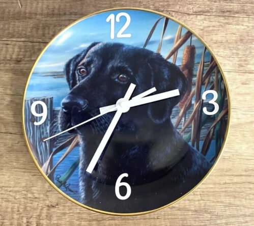 Black Lab Plate Wall Clock 8" Inch Silent Sweep Non Ticking Custom Made WORKS
