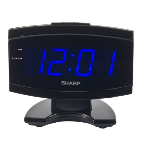black large digital alarm clock sharp blue led display electric beep snooze new