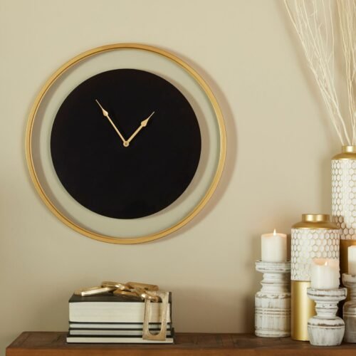 Black Metal Decorative Wall Clock with Gold Accents