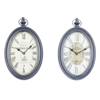Black Metal Pocket Watch Style Analog Wall Clock (Set of 2)