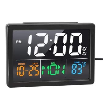 Black Modern Digital LED Alarm Clock with Time Display, Adjustable Alarm Volume,...