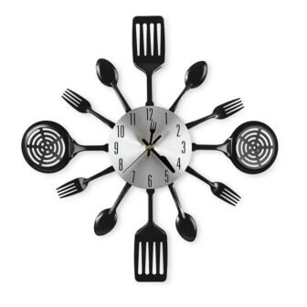 Black Modern Wall Clocks with Spoons and Forks