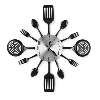Black Modern Wall Clocks with Spoons and Forks