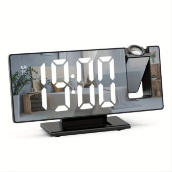Black Projector Digital Table Mirror Alarm Clock with Large LED Screen for