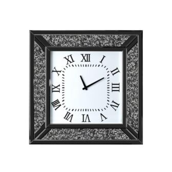 Black Roman Numeral Glass Diamond Mirror Wall Clock
