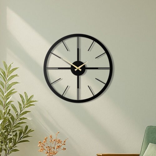 Black Rustic Round Wall Clock, Oversized Wall Clock, Living Room Wall Clocks