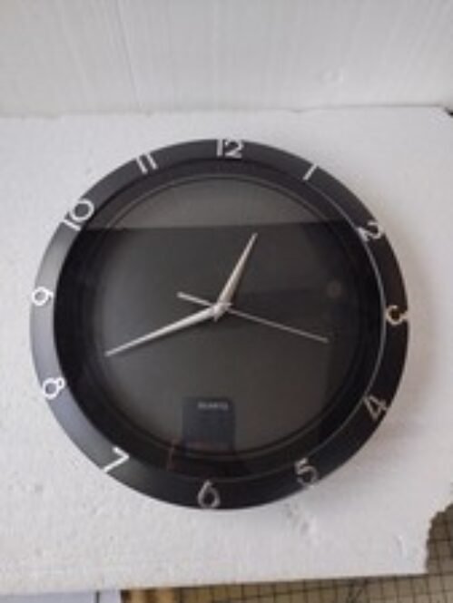 Black & Silver Wall Clock Round with Raised Numbers and Quartz Accuracy