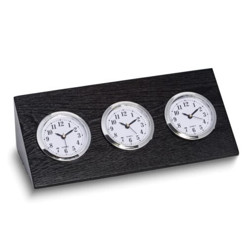 Black Solid Wood Triple Time Zone Desk Clock