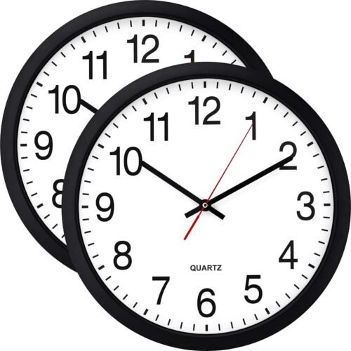 Black Wall Clock, 2 Pack Silent Non Ticking - 16 Inch Extra Large Quality Qua...