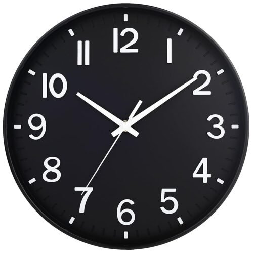 Black Wall Clocks Battery Operated 12 inch Silent Non Ticking Modern Wall Clo...