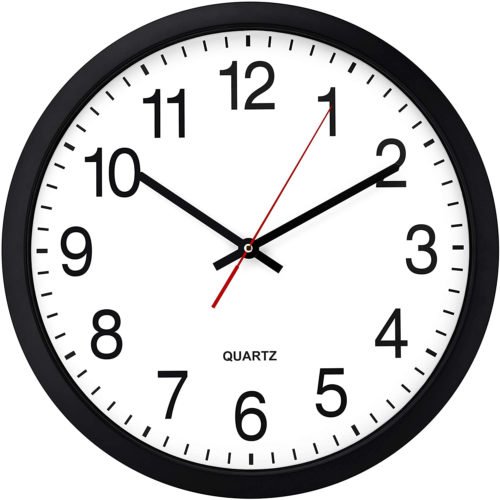 Black Wall Clock, Silent Non Ticking - 16 Inch Extra Large Quality Quartz Batter
