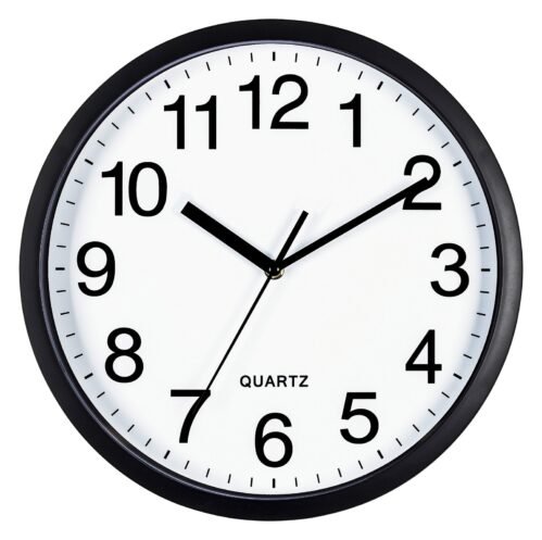 Black Wall Clock Silent Non Ticking 10 Inch Bold Quality Quartz Battery Opera...