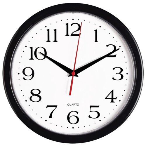 Black Wall Clock Silent Non Ticking 10 Inch Quality Quartz Battery Operated roun