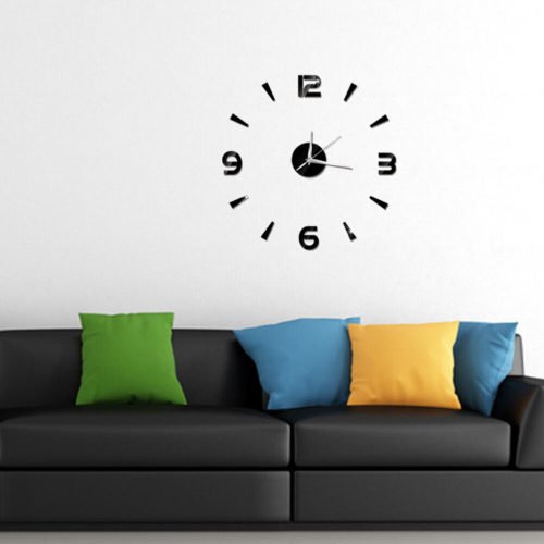 (Black)Wall Clock Sticker 1mm Acrylic Mirror Watch Decor DIY Wall Modern AOS