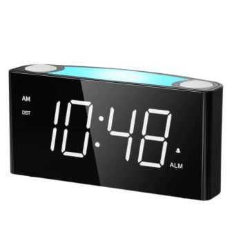 Black with White Digits Large Number Screen Digital Alarm Clock with 7-Color...