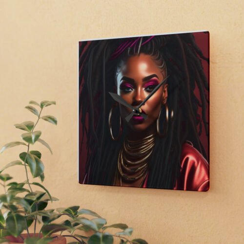 Black Woman Clock Expressions of Heritage: African American Woman Square Wall...