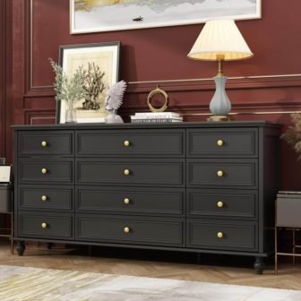 Black Wooden 12 Drawer Chest of Drawers 63 in. W x 31.5 in