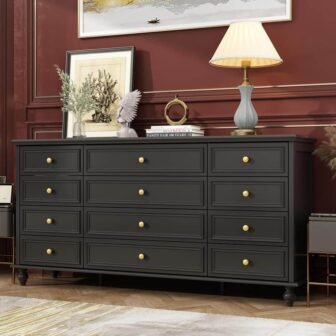 Black Wooden 12-Drawer Chest of Drawers 63 in. W x 31.5 in....