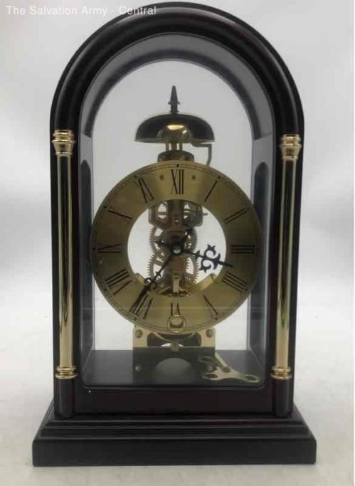 Black Wood Gold-Tone 14 days Wind-Up Mechanical Movement Table Clock