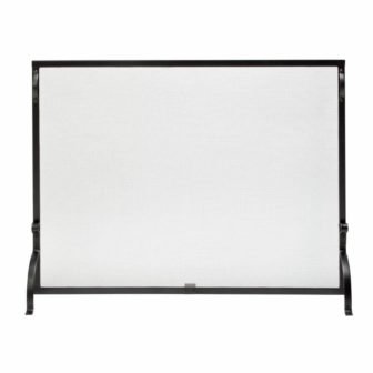 Black Wrought Iron 44 in. W Single-Panel Sparkguard Fireplace Screen with Carry...