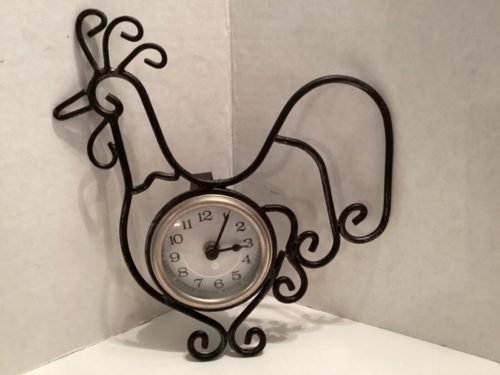 Black Wrought Iron Rooster Wall Clock Working Condition