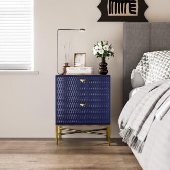 Blue 2-Drawer Wood Nightstand with Square Support Legs