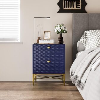 Blue 2 Drawer Wood Nightstand with Square Support Legs