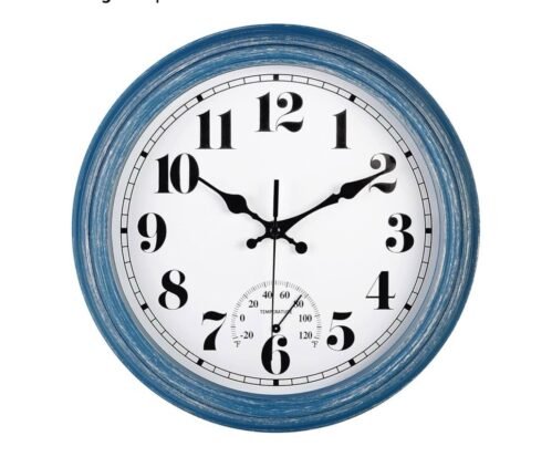 (Blue ) 45MinST 12 Inch Indoor/Outdoor Retro Round Waterproof Wall Clock