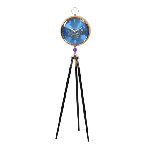 Blue Antique Grandfather Quartz Clock with Tripod Metal Stand