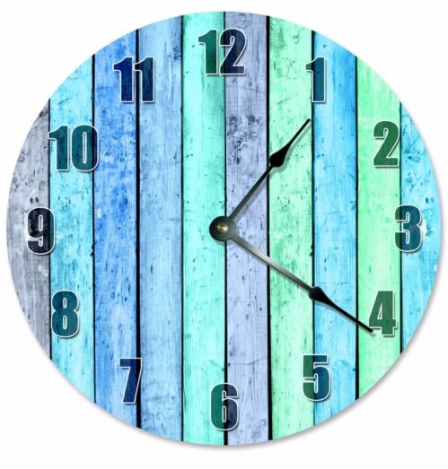 BLUE GREEN WOOD Boards Clock - Large 10.5" Wall Clock - 2180