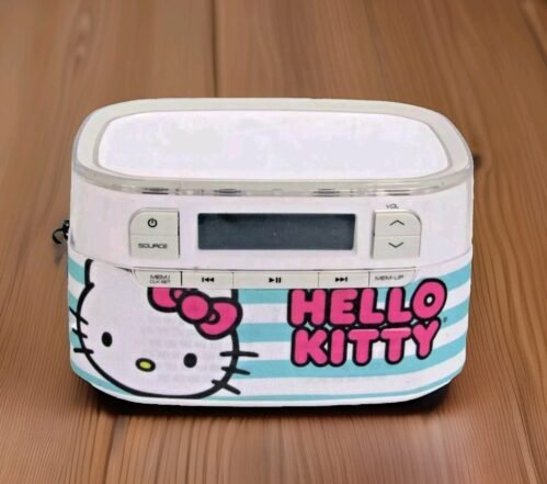Blue Stripe Hello Kitty AM/FM Radio Alarm Sanrio USB Works Great!! #ZT